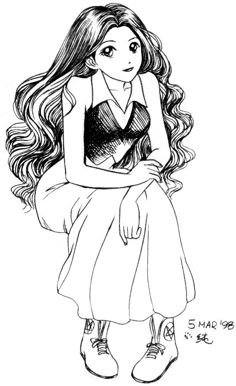 Chun (the author of this most beautiful picture) says she doesn't really have a name so I tend to think of her as "girl sitting somewhere..." Maybe we should come up with a name for her...